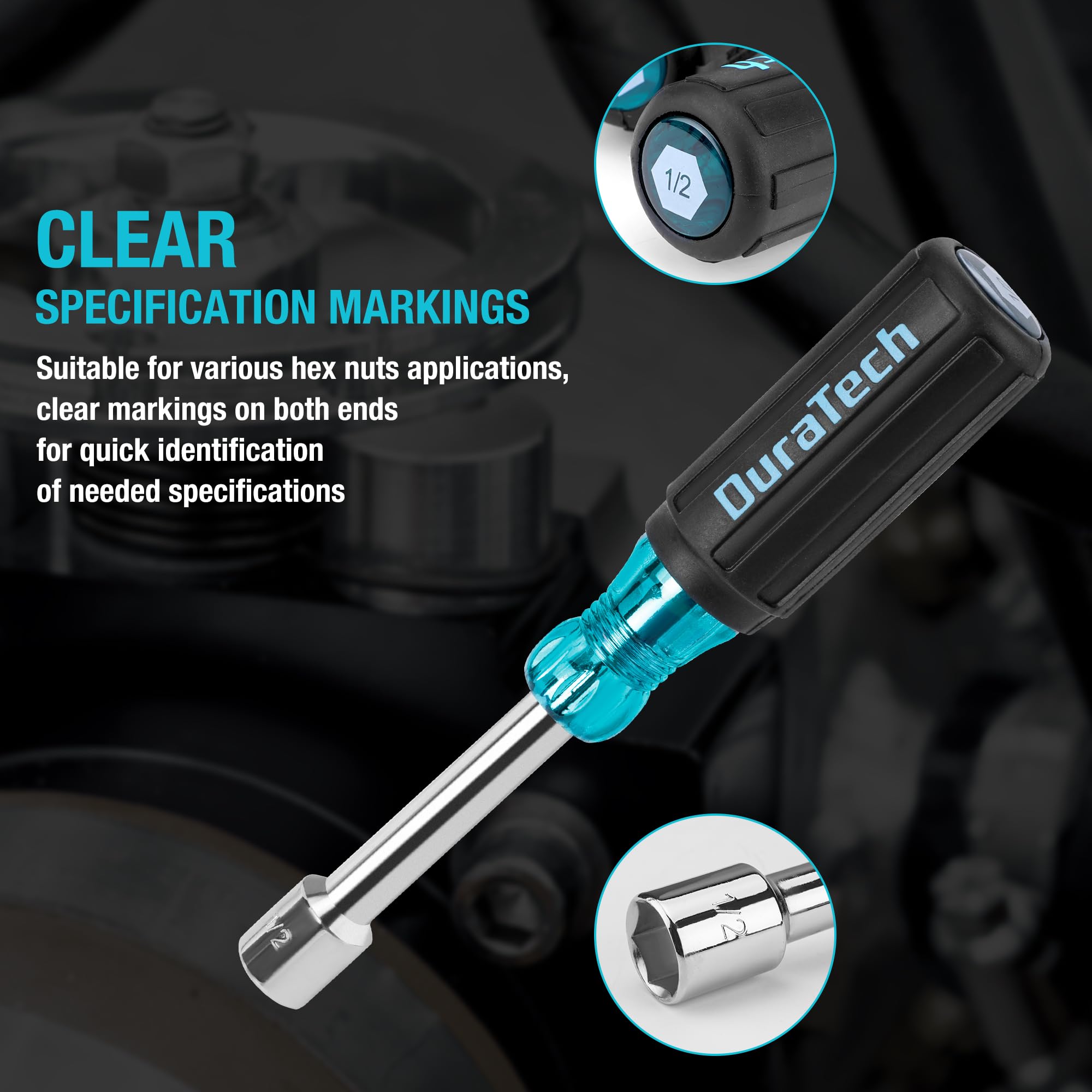 1-inch hollow shaft feature on a DURATECH nut driver for long bolts