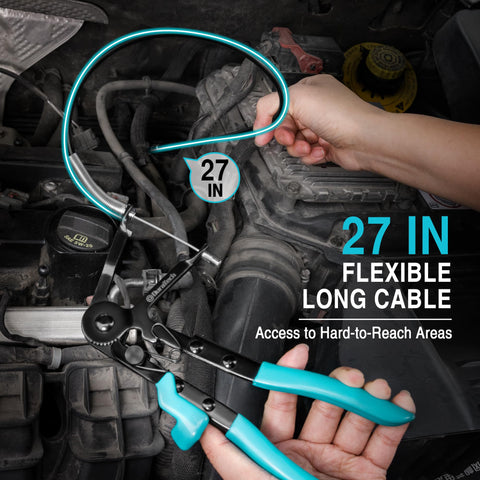 DURATECH pliers demonstrating one-handed ratchet locking for easy clamp removal.