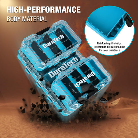 DuraTech portable hardware organizer with transparent lid for quick part identification.