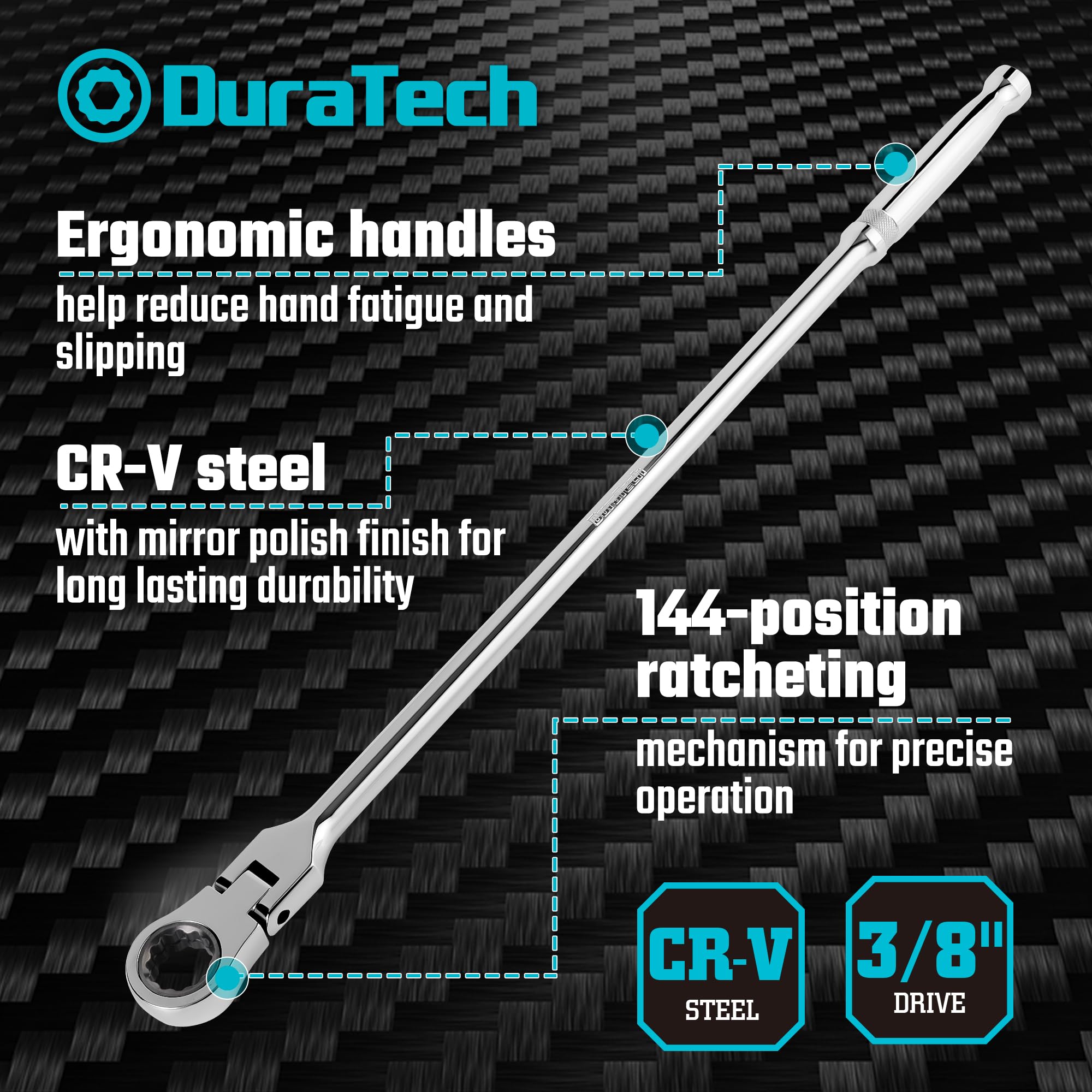 DURATECH 144-position ratchet close-up highlights precise engagement.