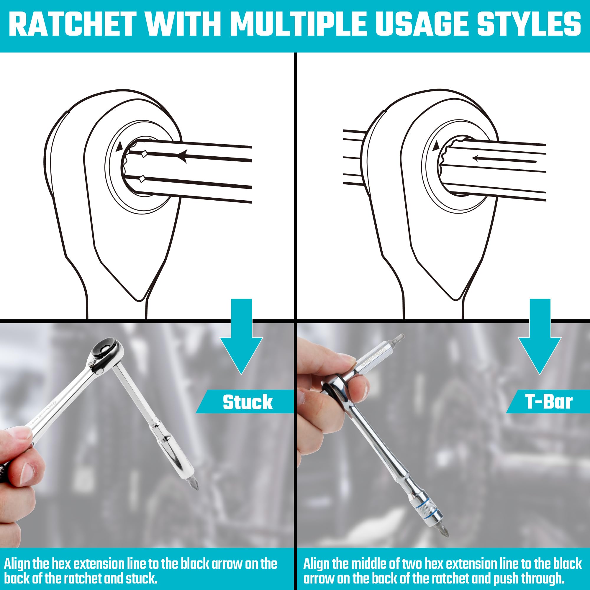DURATECH reversible ratchet for easy direction changes in tight spots.