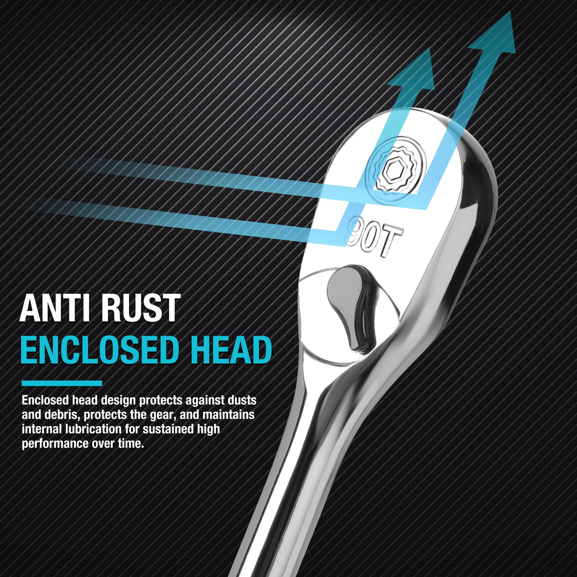 DURATECH reversible switch enables one-handed direction changes on demand.