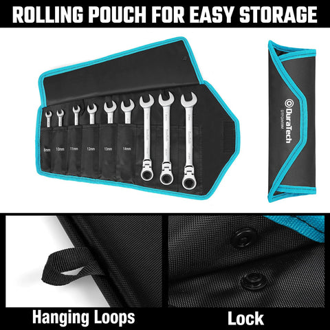 DURATECH roll-up pouch for organized portability of wrenches.