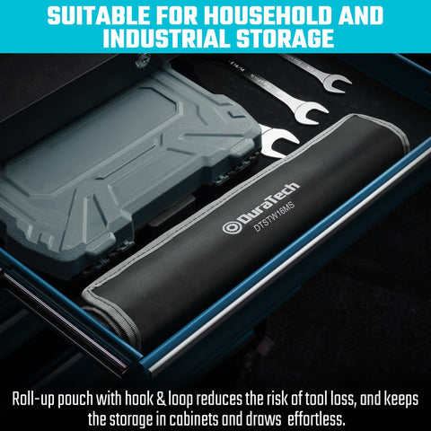 DURATECH roll-up pouch keeps wrenches organized and ready for travel.