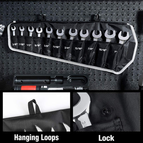 DURATECH roll-up pouch keeps wrenches organized for travel.