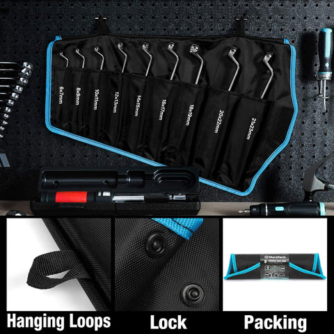 DURATECH rolling pouch keeps the wrench set organized and portable.