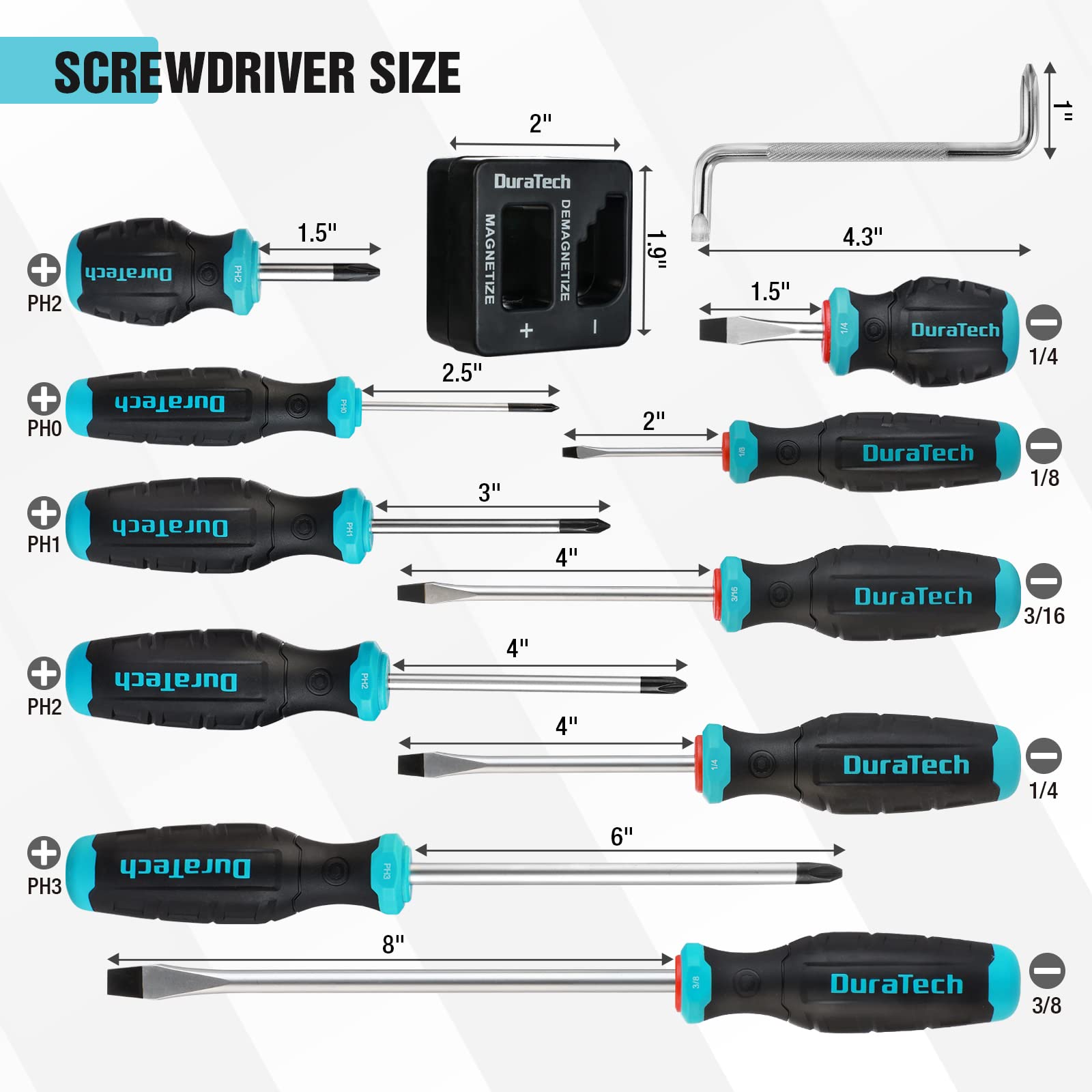 DURATECH S2 Phillips screwdrivers in varied sizes for durable, precise turning.