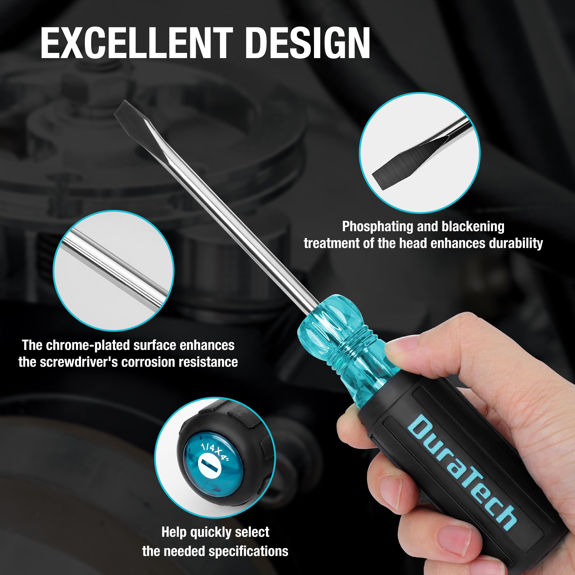 DURATECH handle with size marks for fast tool identification.