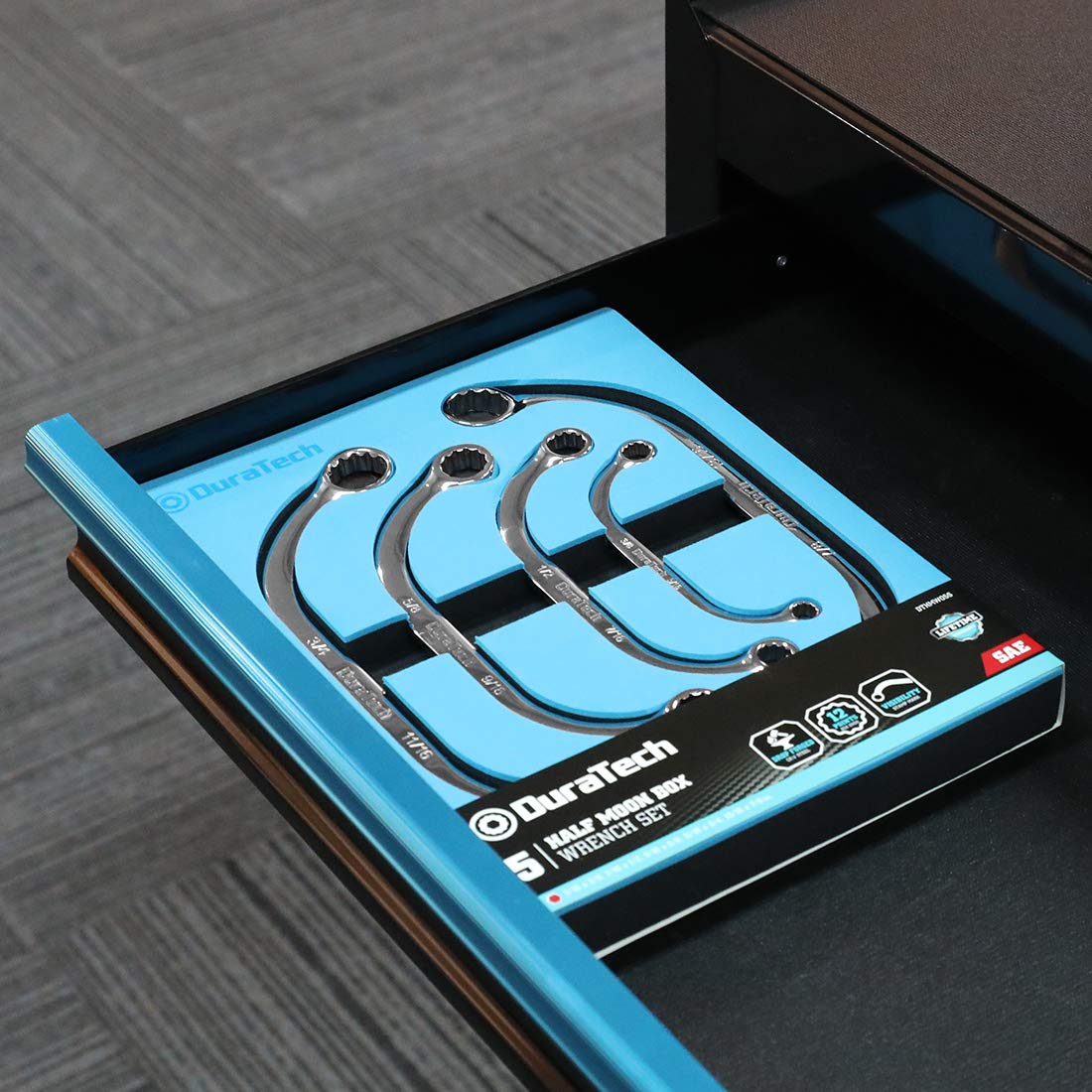DURATECH SAE wrenches show dual-size stamps for quick identification