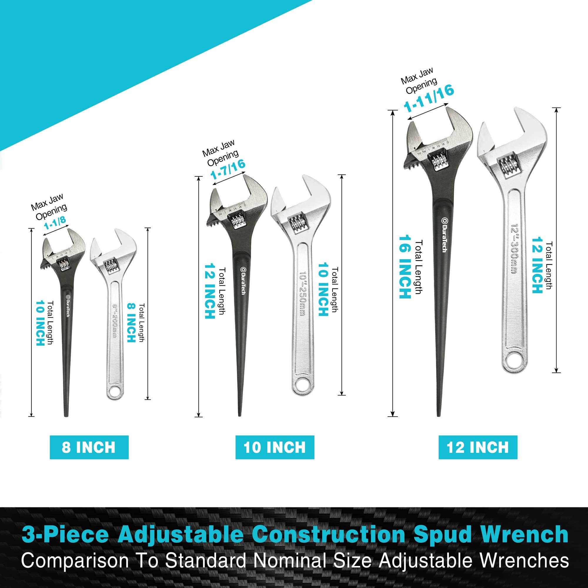 DURATECH spud wrench 10-inch head helps align bolts efficiently in confined areas.