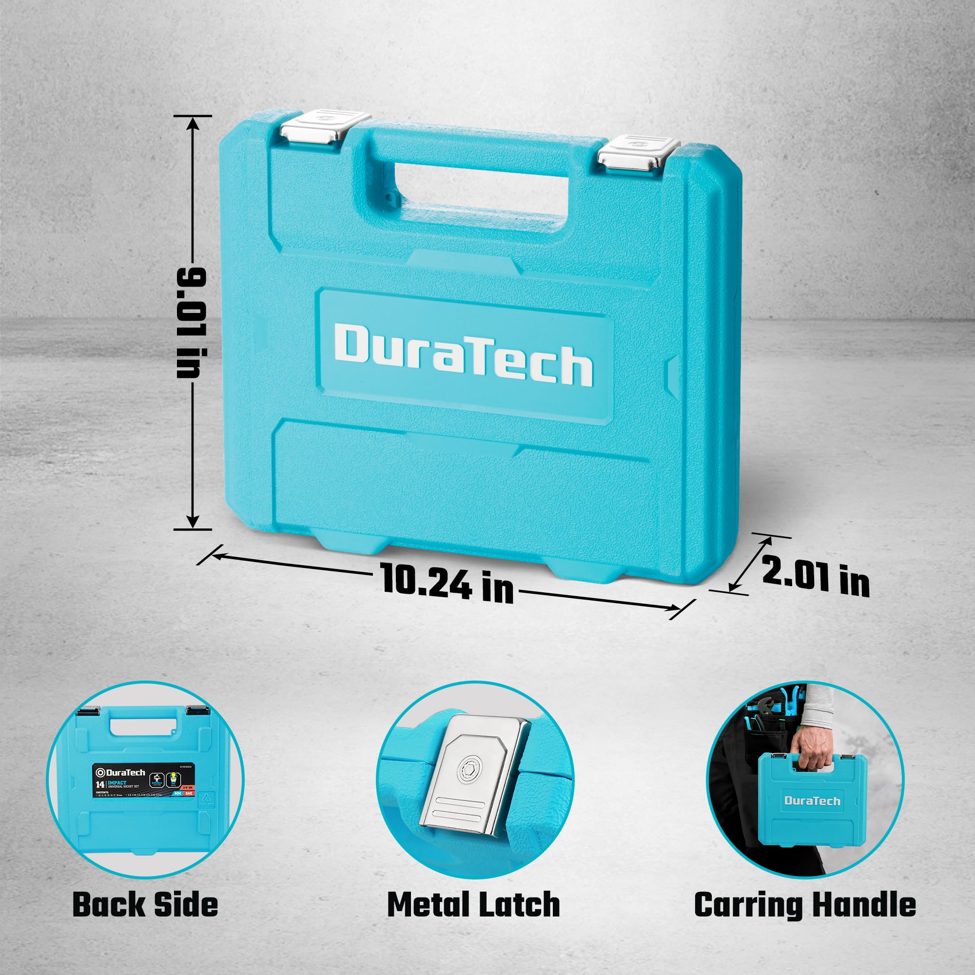 Duratech storage case keeps sockets organized and protected.