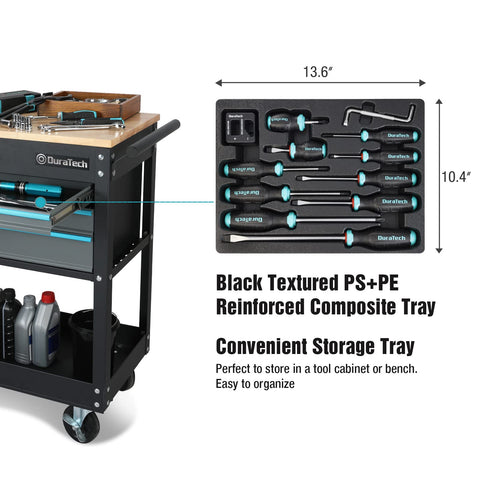 DURATECH storage tray keeps screwdrivers organized in a compact toolbox.