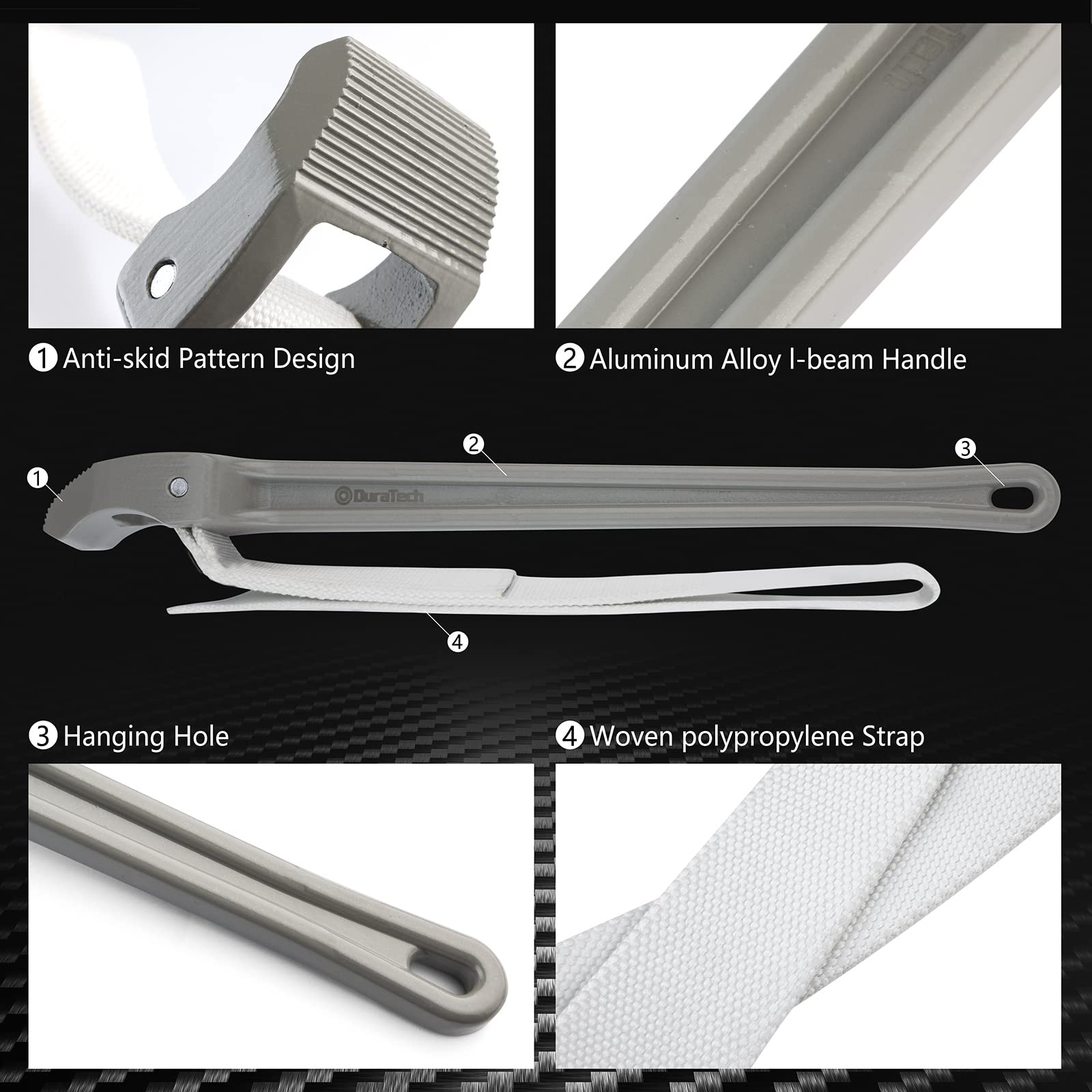 DURATECH strap wrench 1.8-inch width concentrates grip on irregular shapes