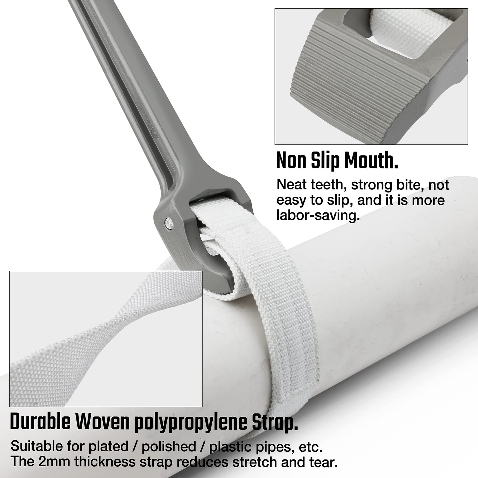 DURATECH strap wrench belt extended to 29 inches for versatile gripping