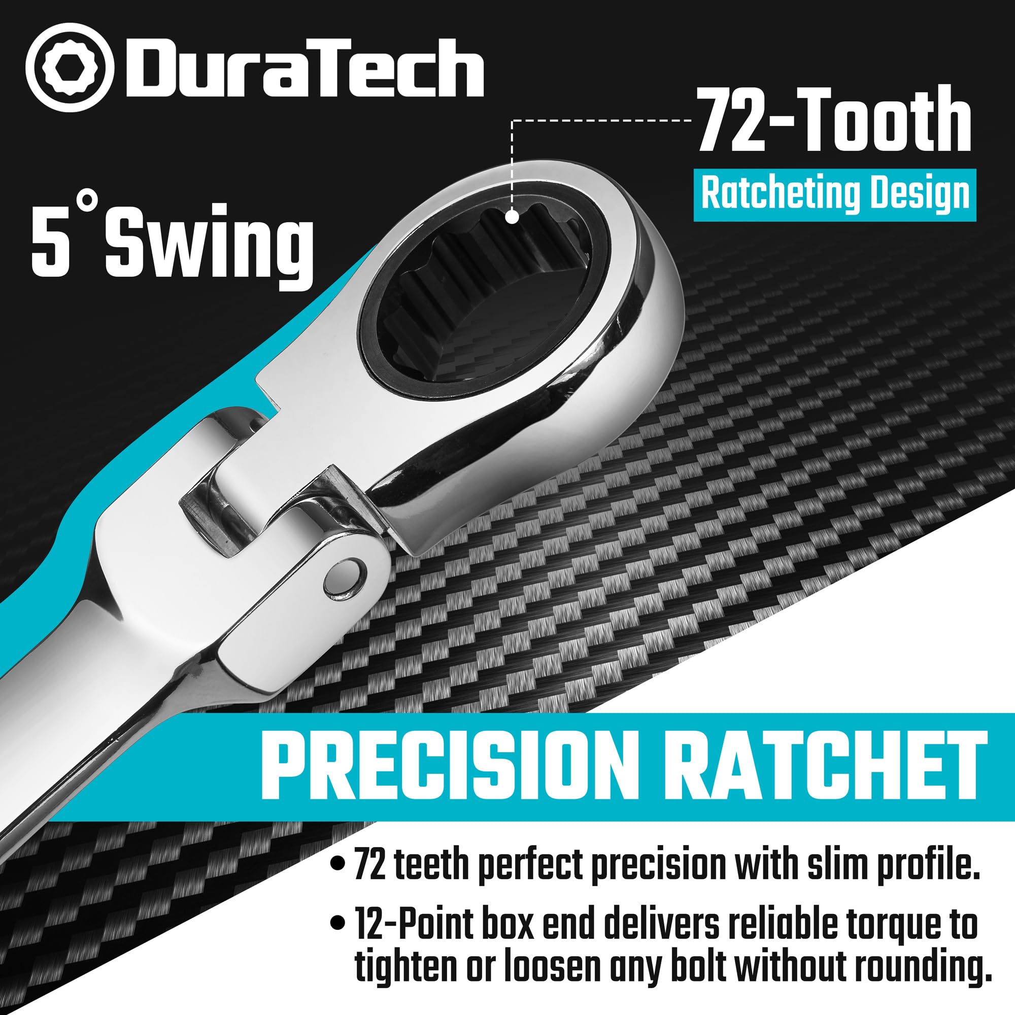 Duratech stubby flex-head wrench 10mm provides precise leverage in cramped areas.