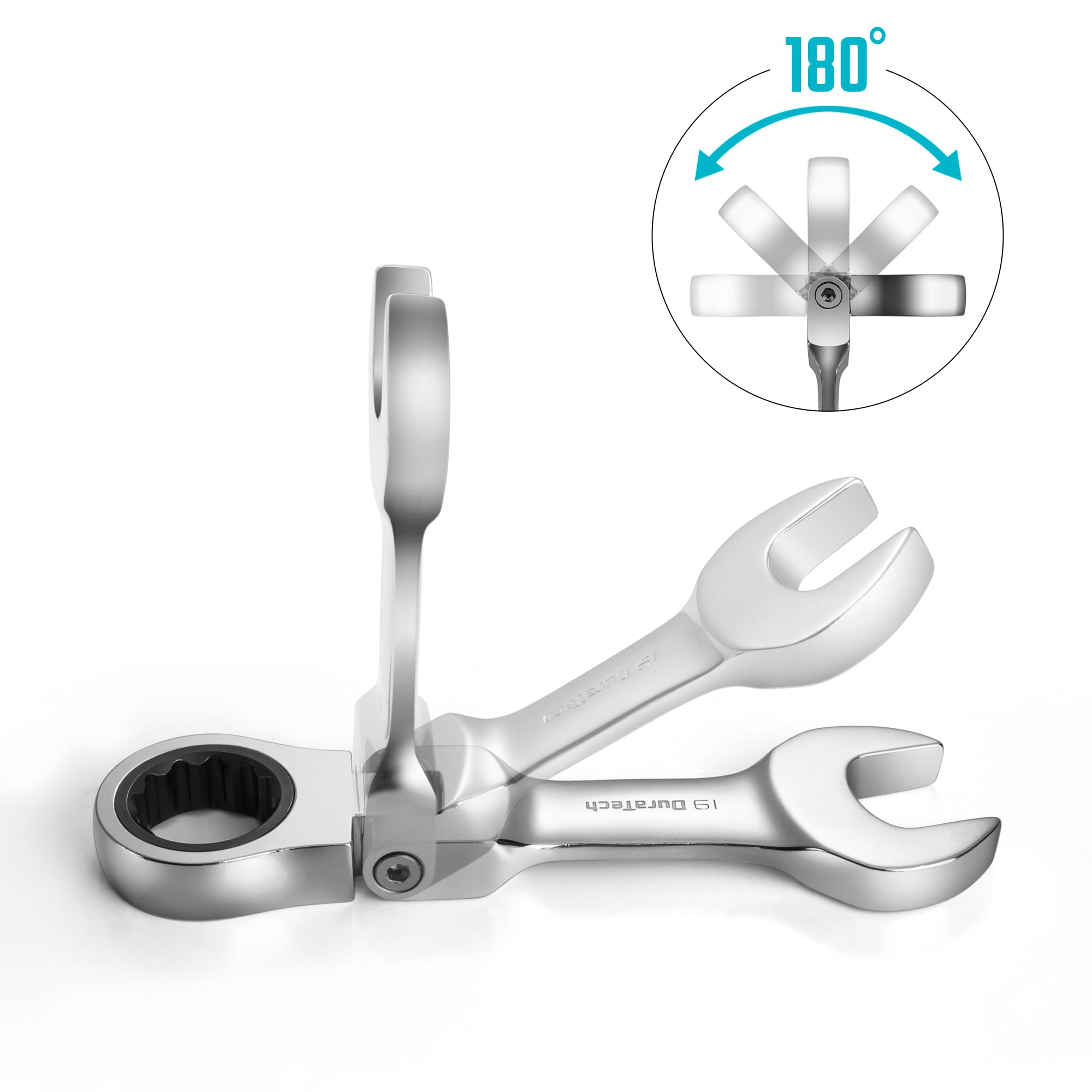 Duratech stubby flex-head wrench 11mm compact tool for narrow access.