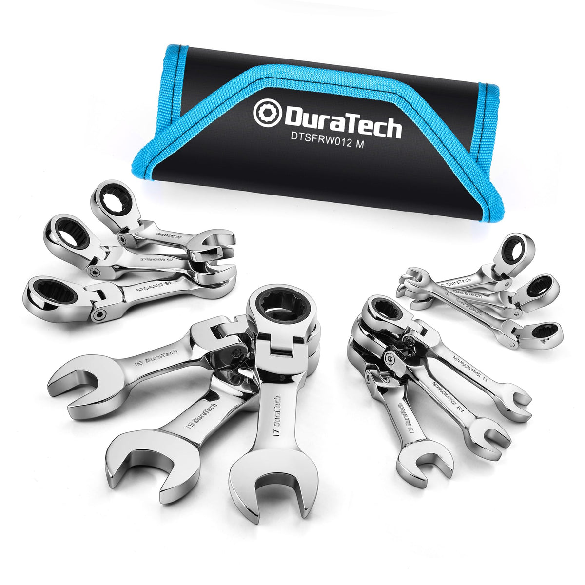 Duratech stubby flex-head wrench 8mm reaches tight spaces for maintenance tasks.
