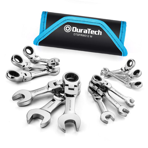 Duratech stubby flex-head wrench 8mm reaches tight spaces for maintenance tasks.