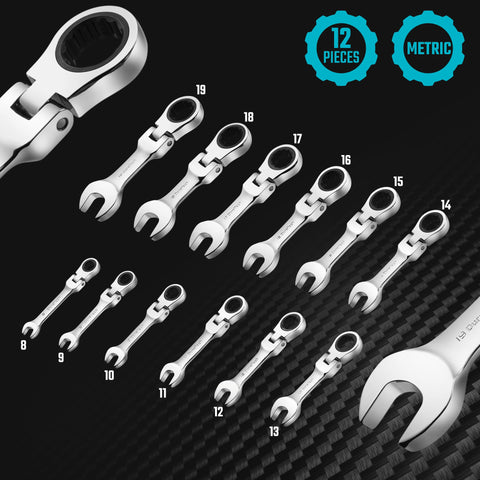 Duratech stubby flex-head wrench 9mm fits crowded engine bays for quick fixes.