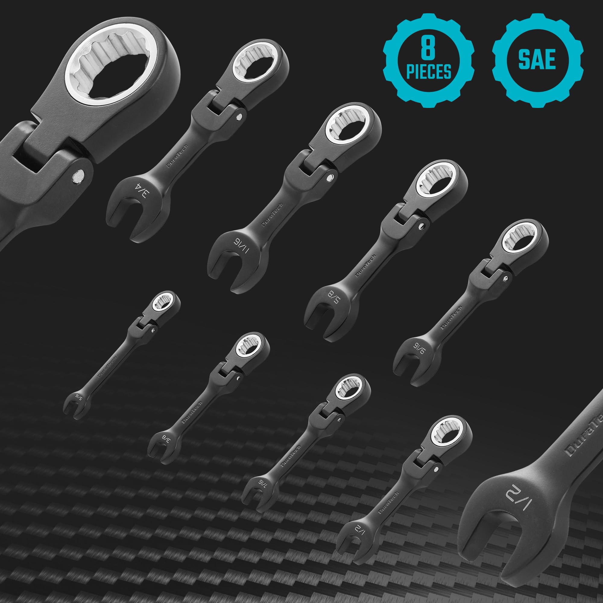 DURATECH compact flex-head wrenches reaching tight spaces