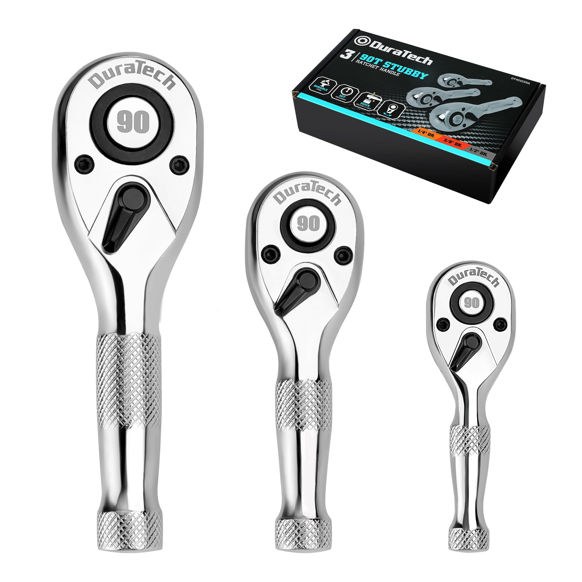 Duratech stubby ratchet 1/4 drive for tight spaces and small fasteners.
