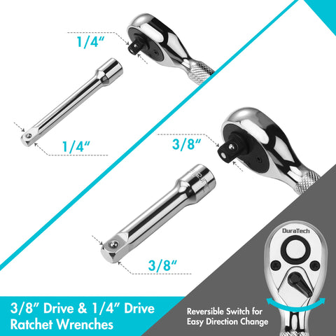 DURATECH stubby ratchet 72-tooth quick-release mechanism for secure sockets