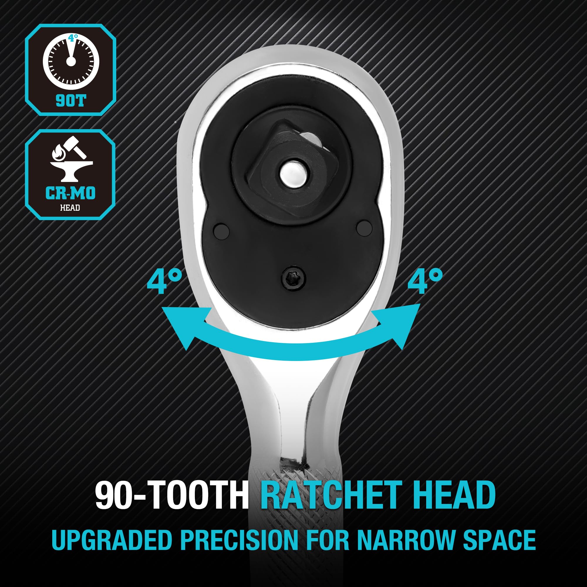 Duratech stubby ratchet chrome finish resists corrosion.