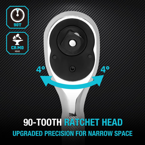 Duratech stubby ratchet chrome finish resists corrosion.