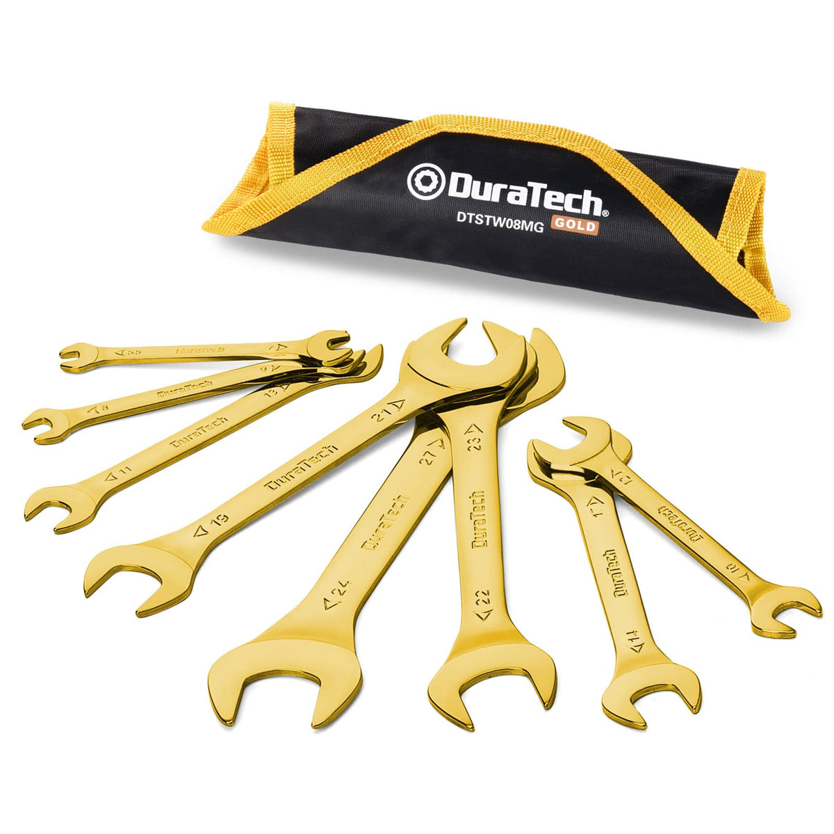 DURATECH super-thin open end wrenches in rolling pouch for compact storage
