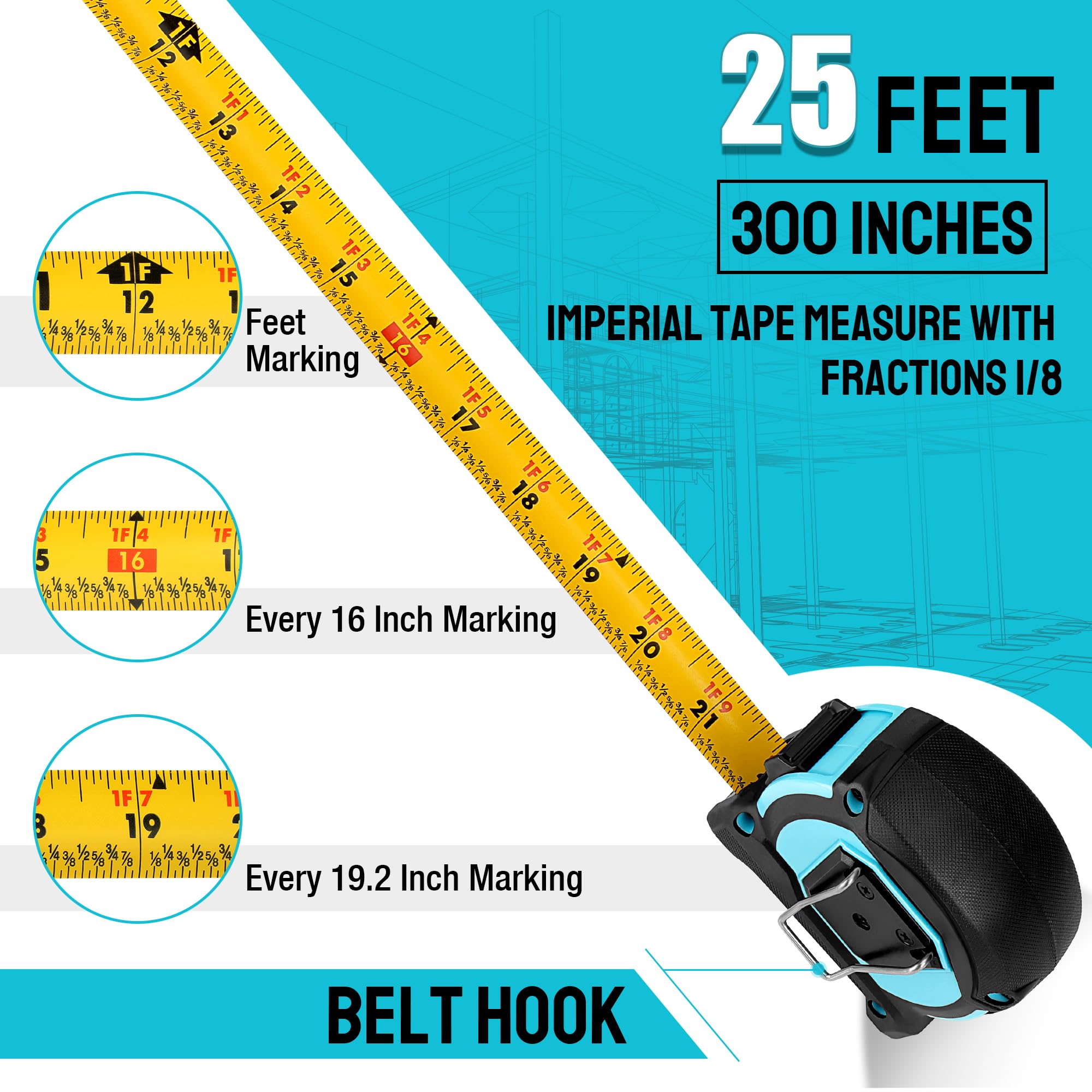 DURATECH tape measure thumb lock engaged to hold measurement securely