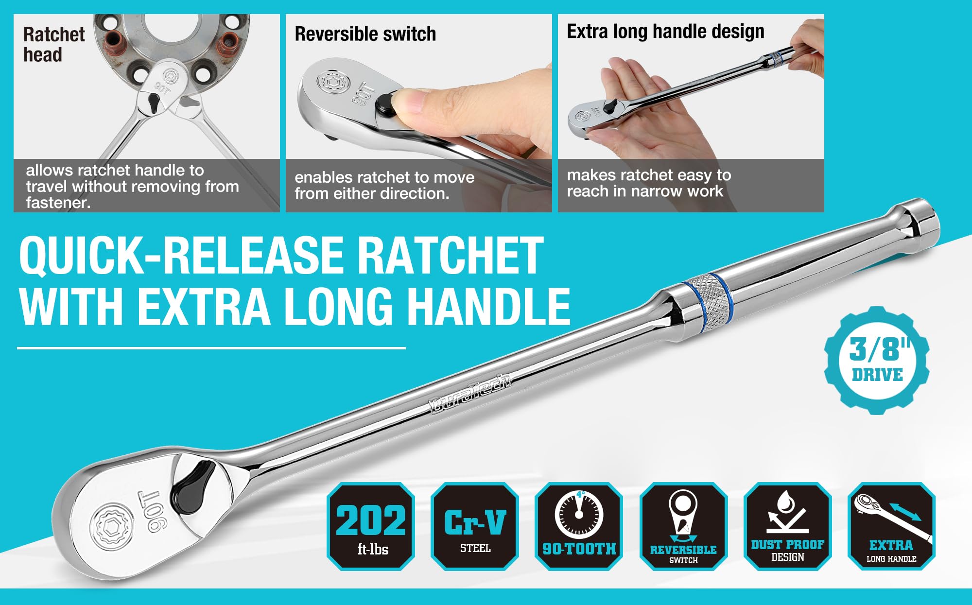 DURATECH teardrop enclosed head protecting internals from dust during use.