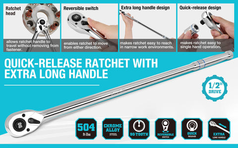 DURATECH teardrop ratcheting head with balanced grip