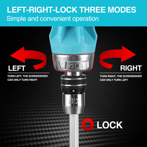 Three ratchet settings offer clockwise, counterclockwise, or locking positions