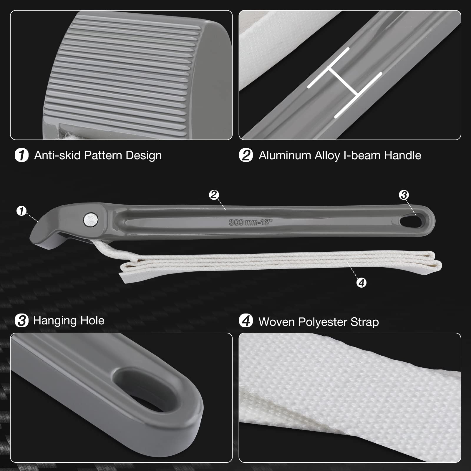DURATECH strap wrench designed for tight spaces and quick adjustments