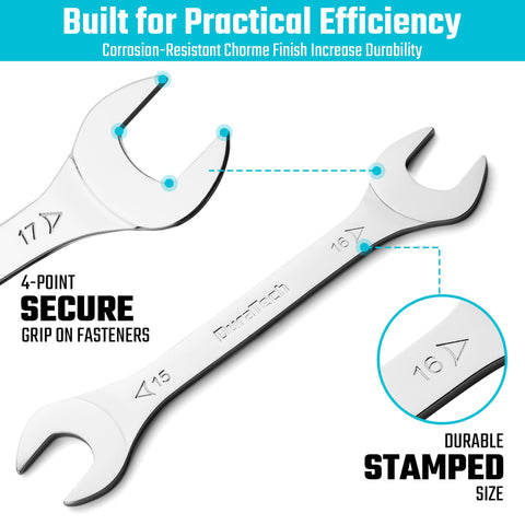 DURATECH wrench set shows two sizes per tool for versatile quick-fit options.