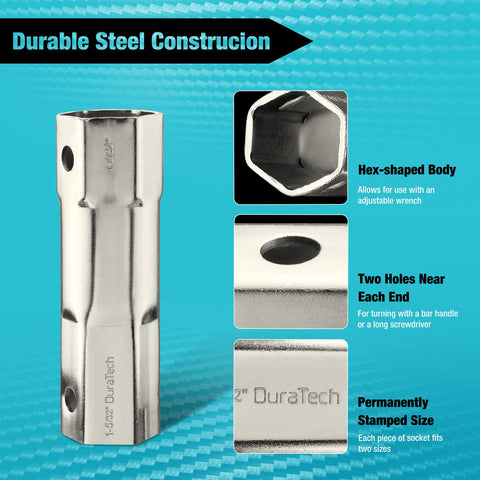 DURATECH valve socket set with bar handle for secure leverage.