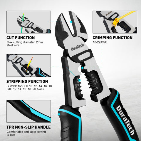 DURATECH diagonal cutters with built-in wire stripper for quick insulation removal.
