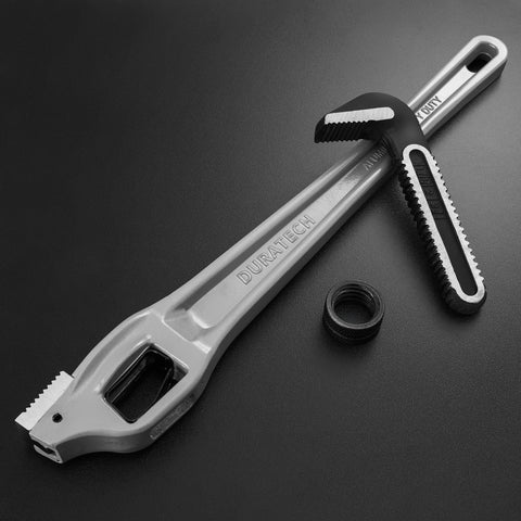 DURATECH wrench hanging on pegboard for quick workshop access.