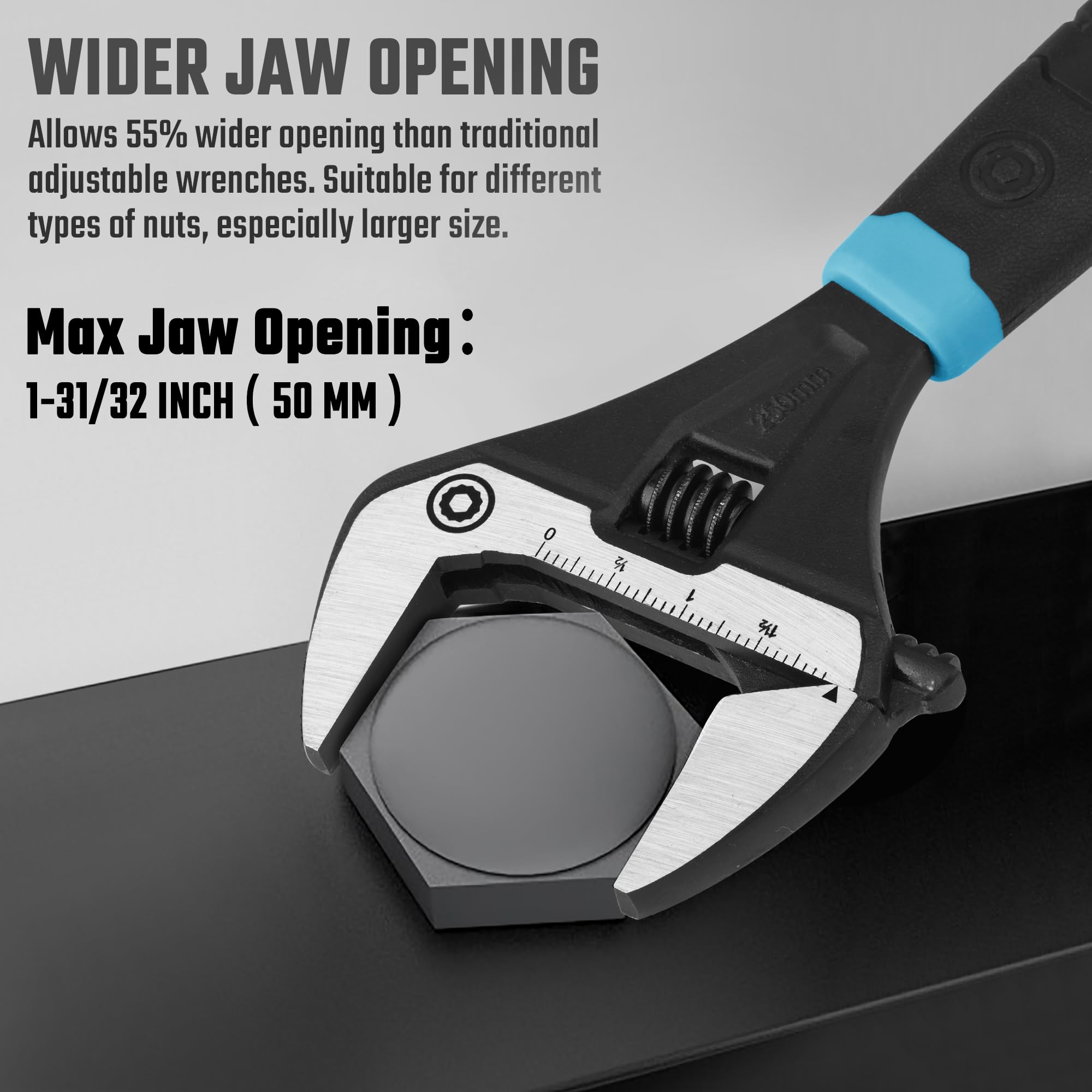 DURATECH wrench head with mirror polish improving scale visibility.