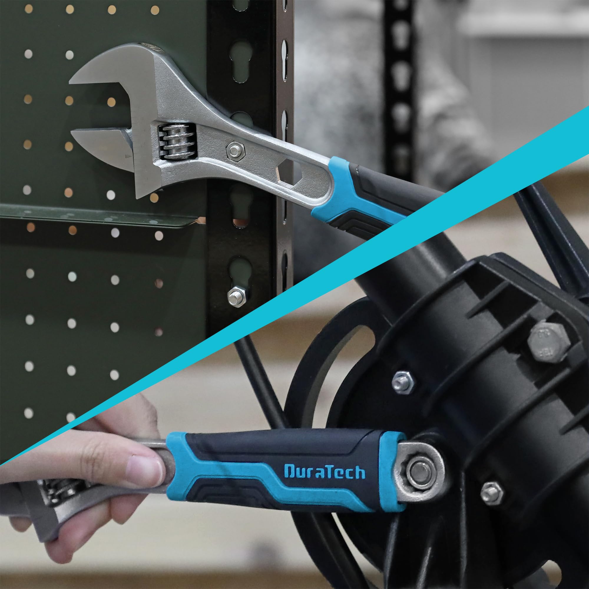 DURATECH laser-marked wrench with SAE and metric scales for accurate fitting.