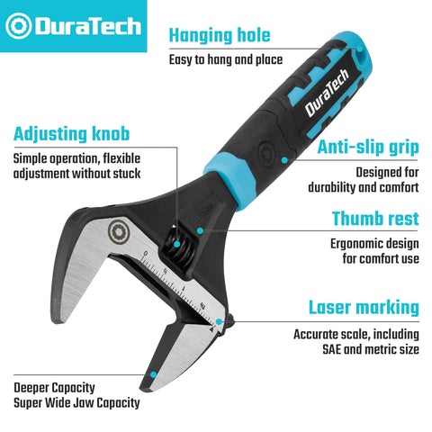 DURATECH wrench showing laser-marked SAE and Metric scale for precise fitting.