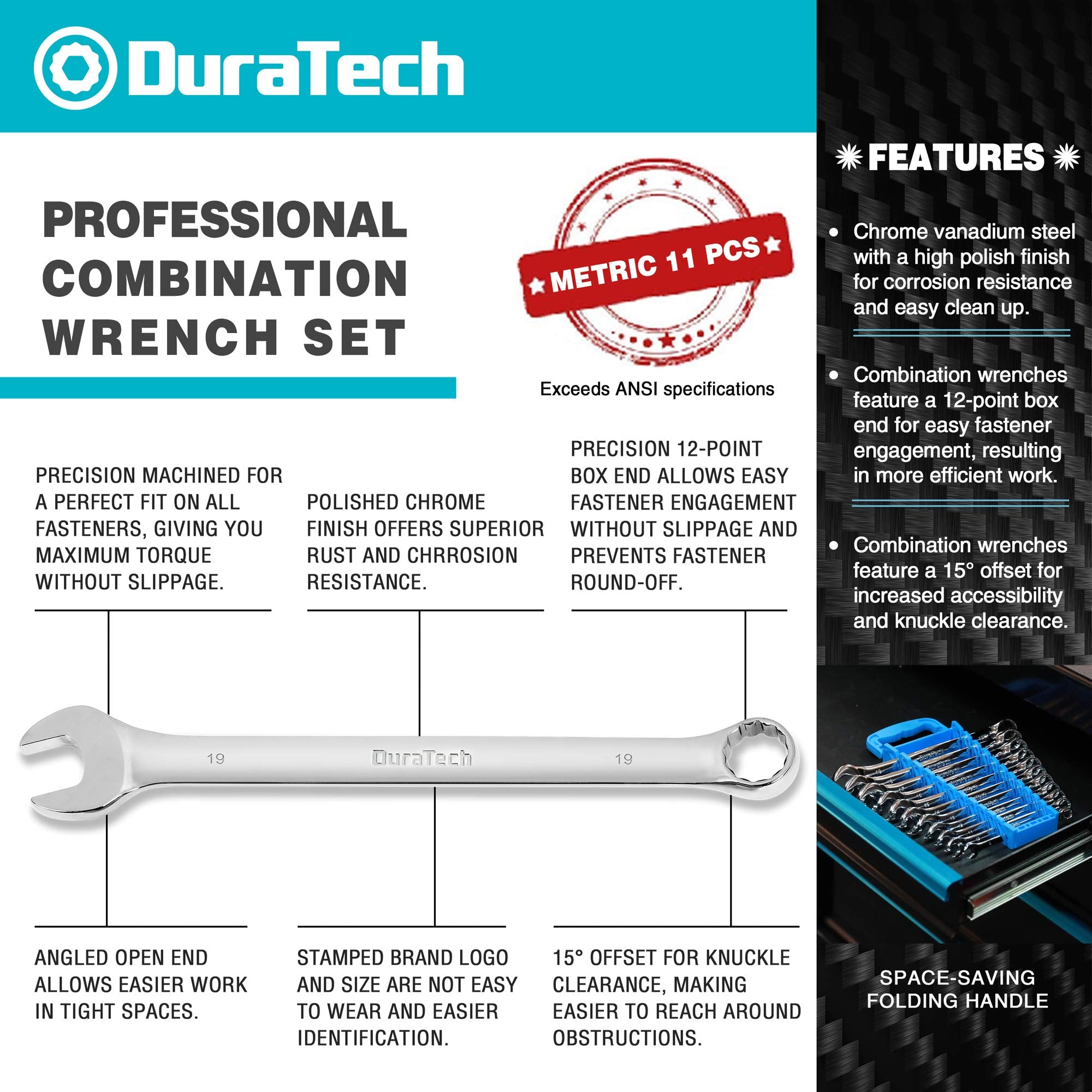 DURATECH 11mm wrench in holder with secure 12-point engagement