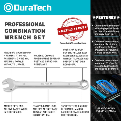 DURATECH 11mm wrench in holder with secure 12-point engagement