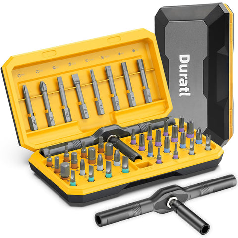 Duratl 42-in-1 magnetic screwdriver set case keeps bits organized for quick repairs.