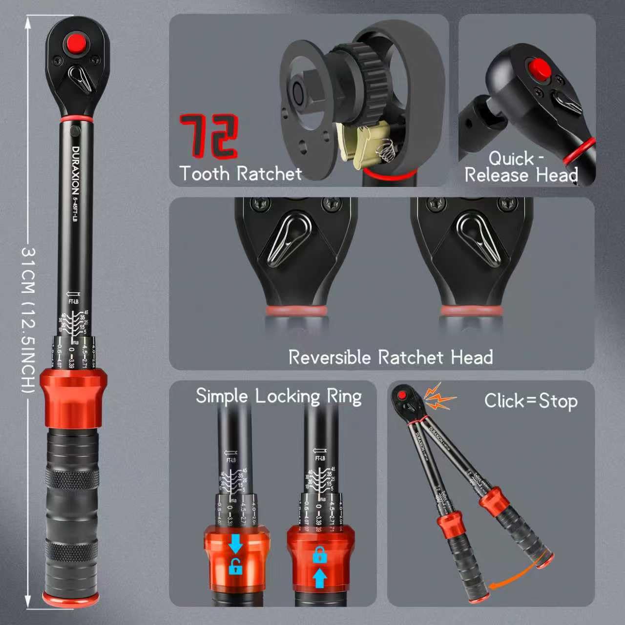 DURAXION locking ring for quick, secure torque presets.