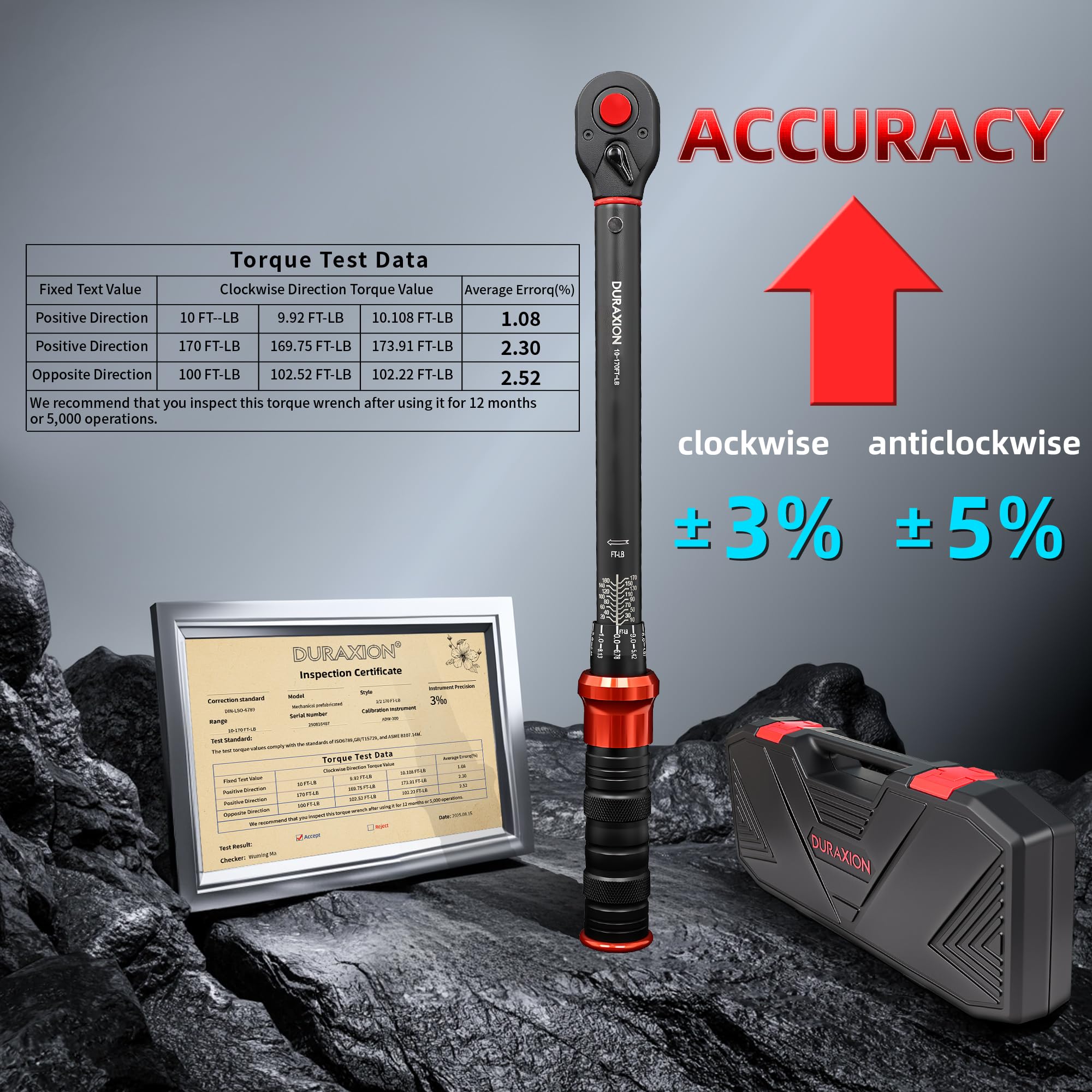 DURAXION 1/2in dual-scale torque wrench for cars and bikes
