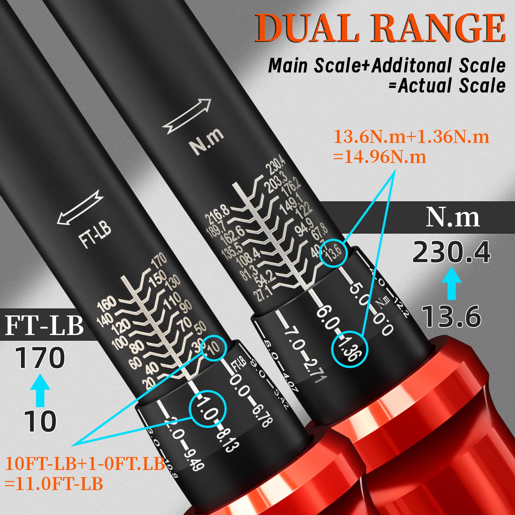 DURAXION 1/4in dual-scale torque wrench with clear readings