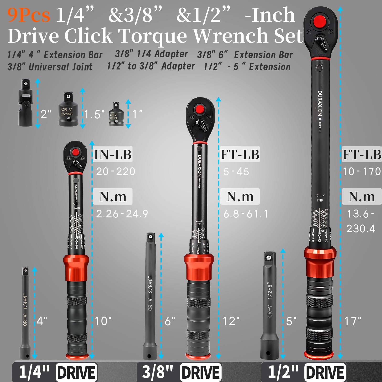 DURAXION 3/8in dual-scale torque wrench showing measurement marks