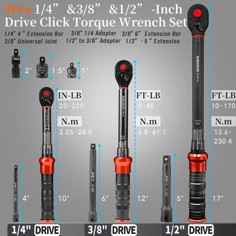 DURAXION 3/8in dual-scale torque wrench showing measurement marks