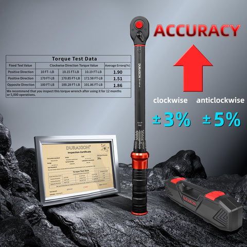 DURAXION torque wrench with 72-tooth head for smooth dual-direction operation.